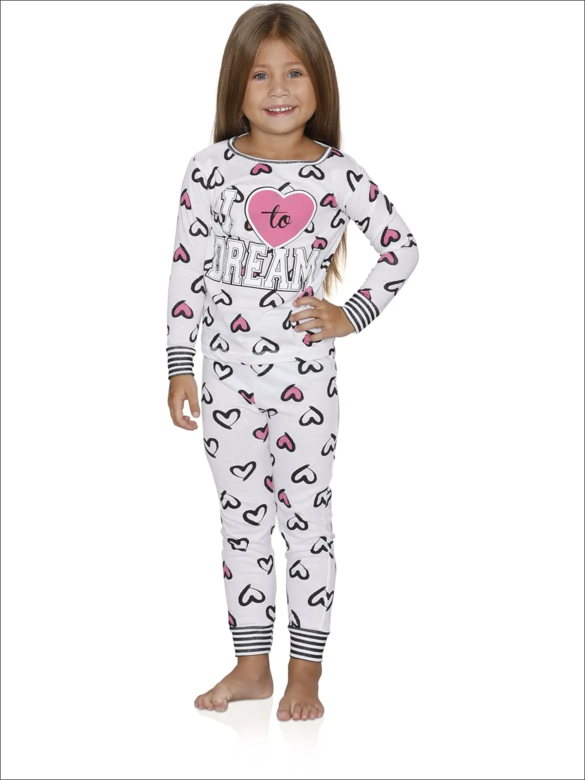 Cozy Couture Big Girls' I Love to Dream White Cotton Pajamas