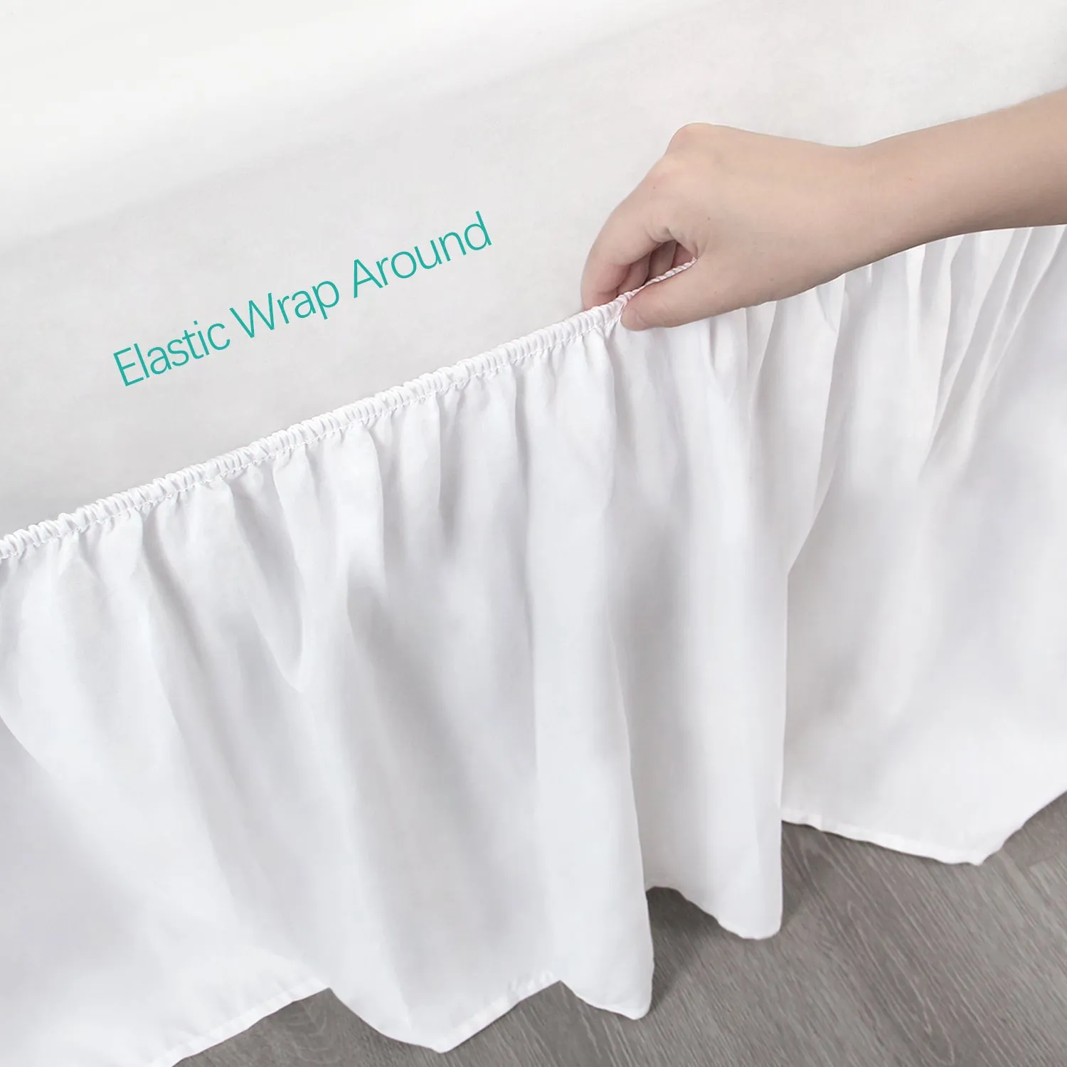 Crib Skirt - Dust Ruffle, Elastic Adjustable Fit, Easy On/Off, 14" Drop, White (for Standard Crib/ Toddler Bed)