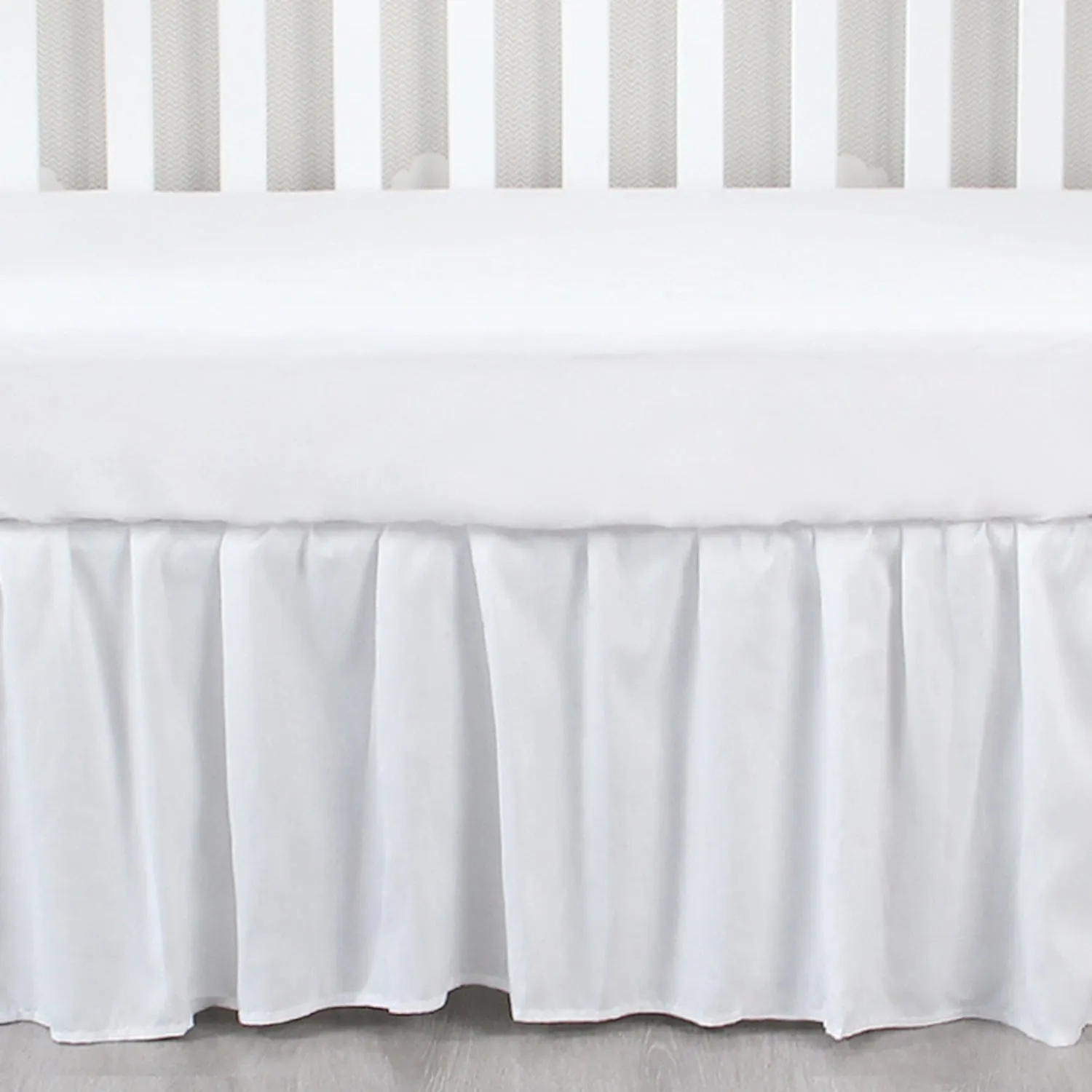 Crib Skirt - Dust Ruffle, Elastic Adjustable Fit, Easy On/Off, 14" Drop, White (for Standard Crib/ Toddler Bed)