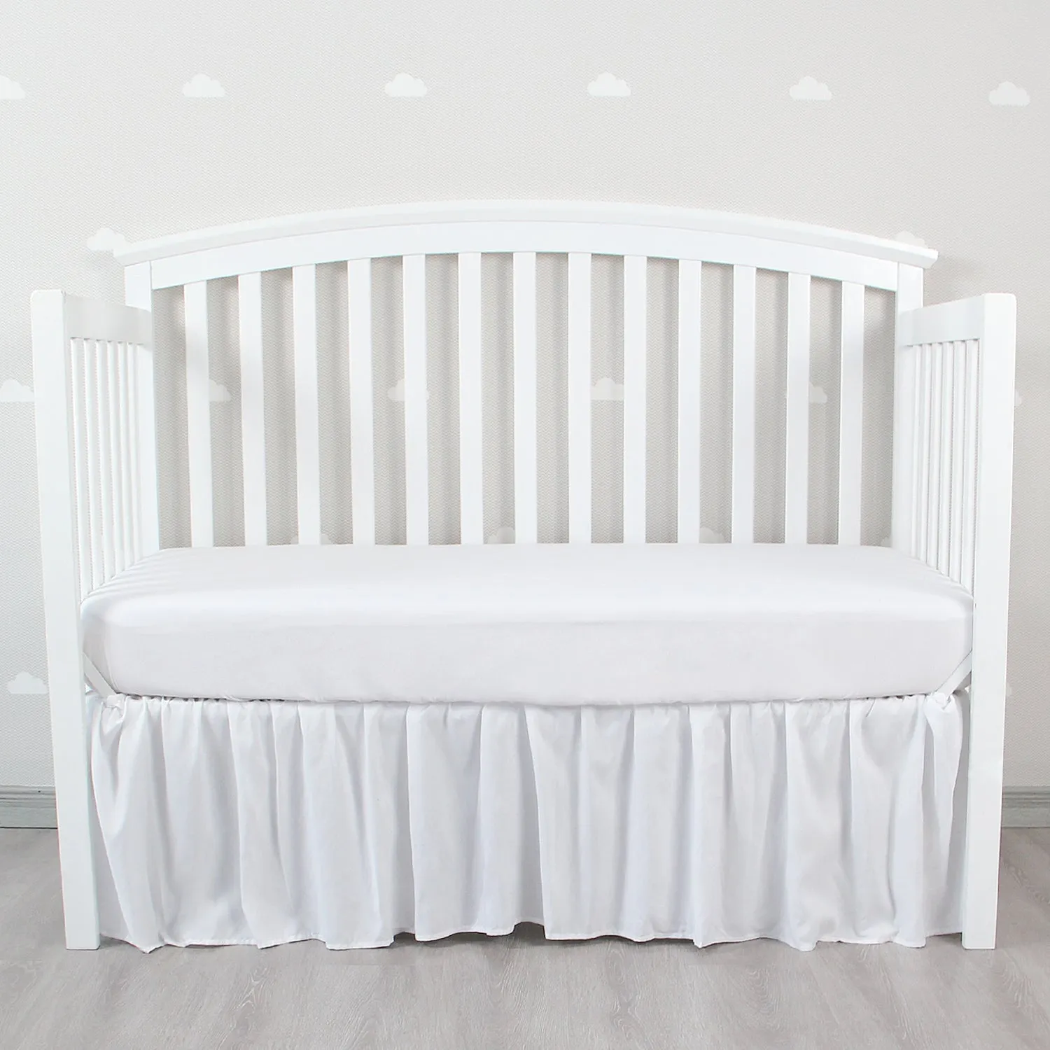 Crib Skirt - Dust Ruffle, Elastic Adjustable Fit, Easy On/Off, 14" Drop, White (for Standard Crib/ Toddler Bed)