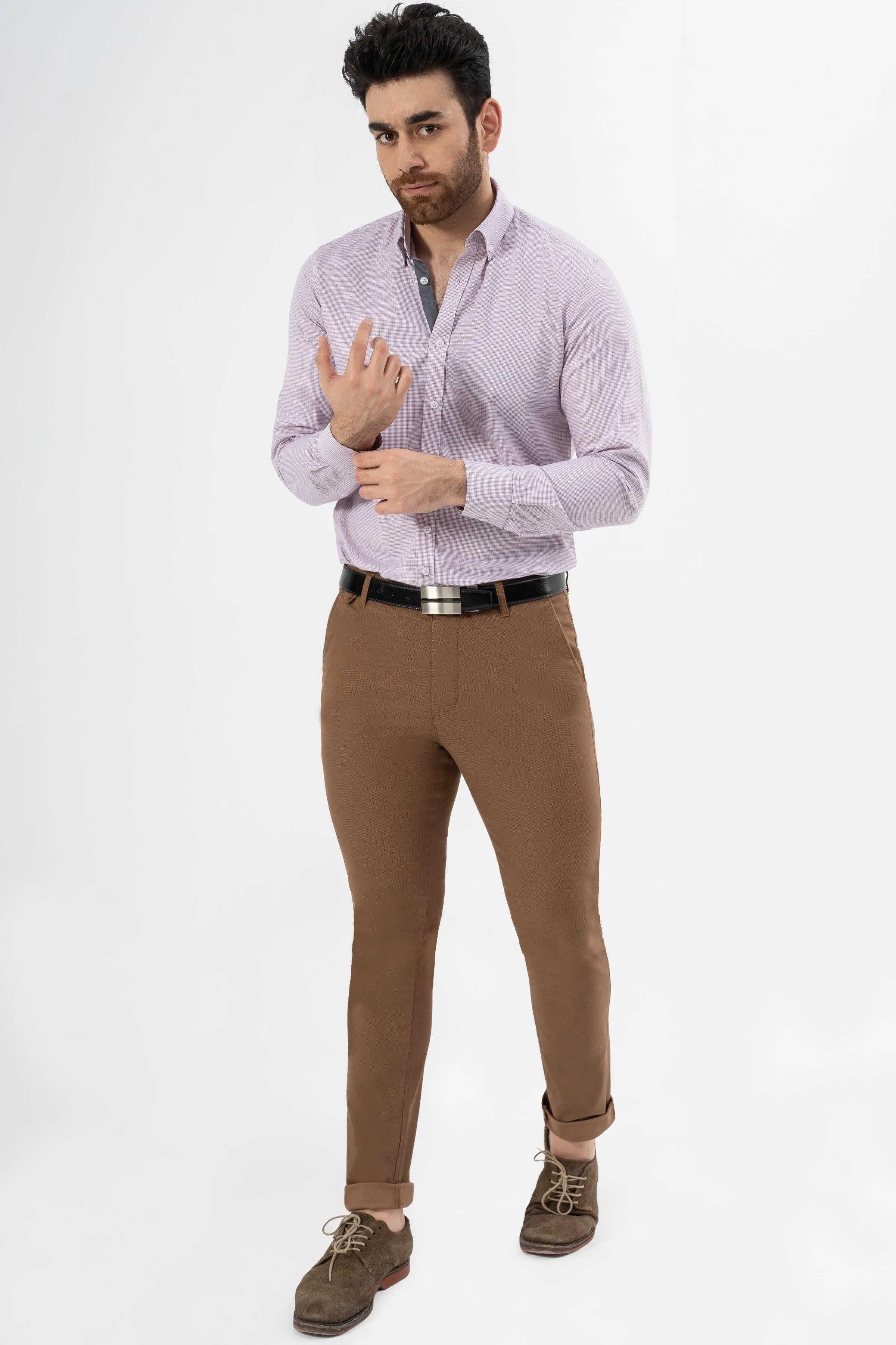 CROSS POCKET PRINTED SLIMFIT PANT BROWN