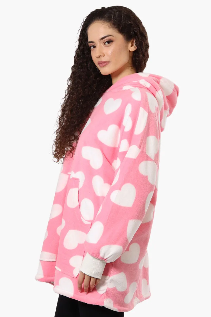 Cuddly Canuckies Heart Pattern Oversized Pajama Hoodie - Pink