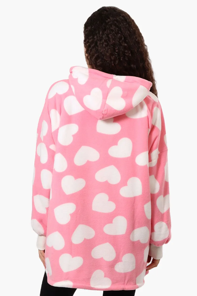 Cuddly Canuckies Heart Pattern Oversized Pajama Hoodie - Pink