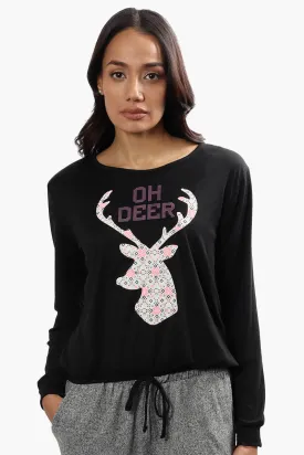 Cuddly Canuckies Oh Deer Print Pajama Top - Black