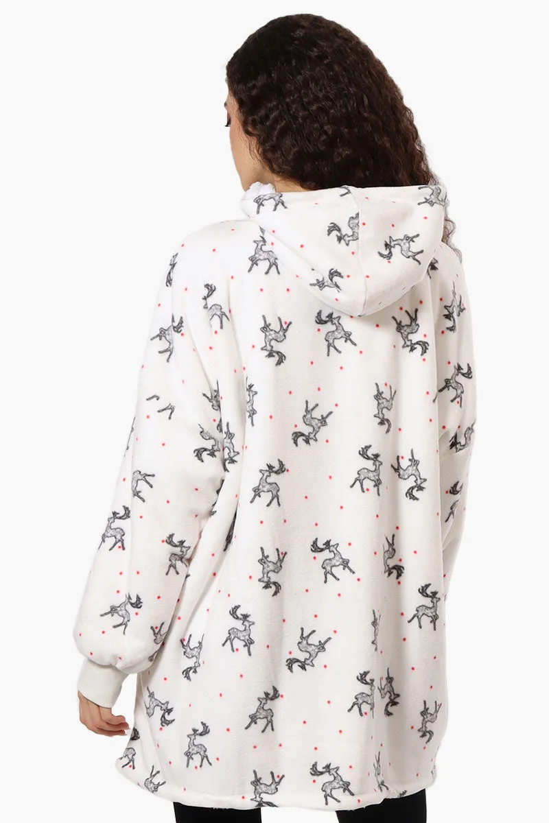 Cuddly Canuckies Reindeer Pattern Oversized Pajama Hoodie - White