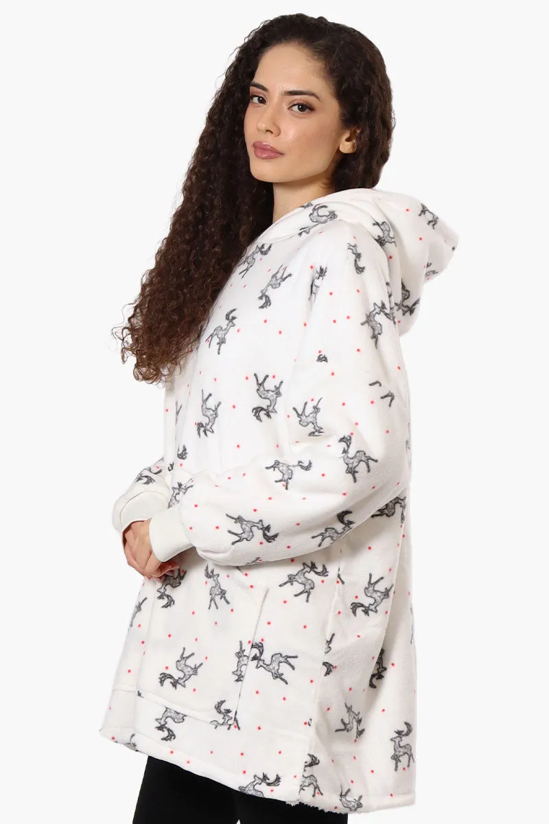 Cuddly Canuckies Reindeer Pattern Oversized Pajama Hoodie - White