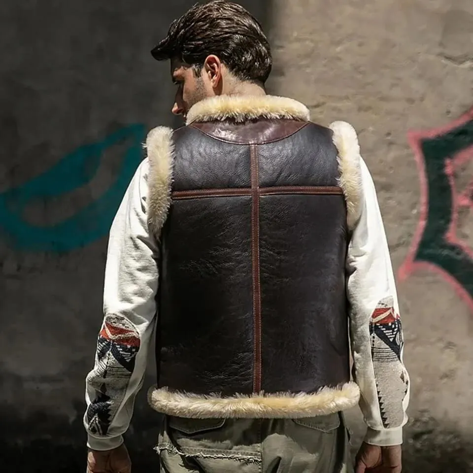 Dark Brown Shearling Leather Vest for Men