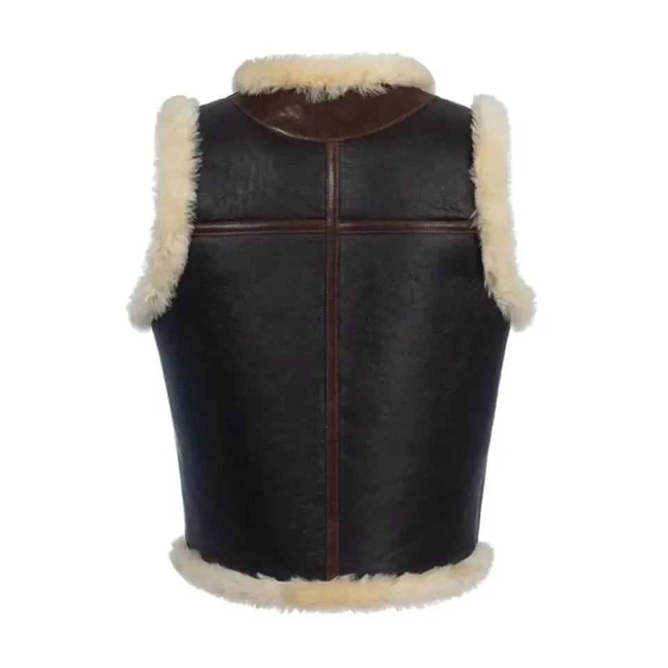 Dark Brown Shearling Leather Vest for Men