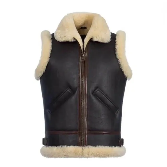 Dark Brown Shearling Leather Vest for Men