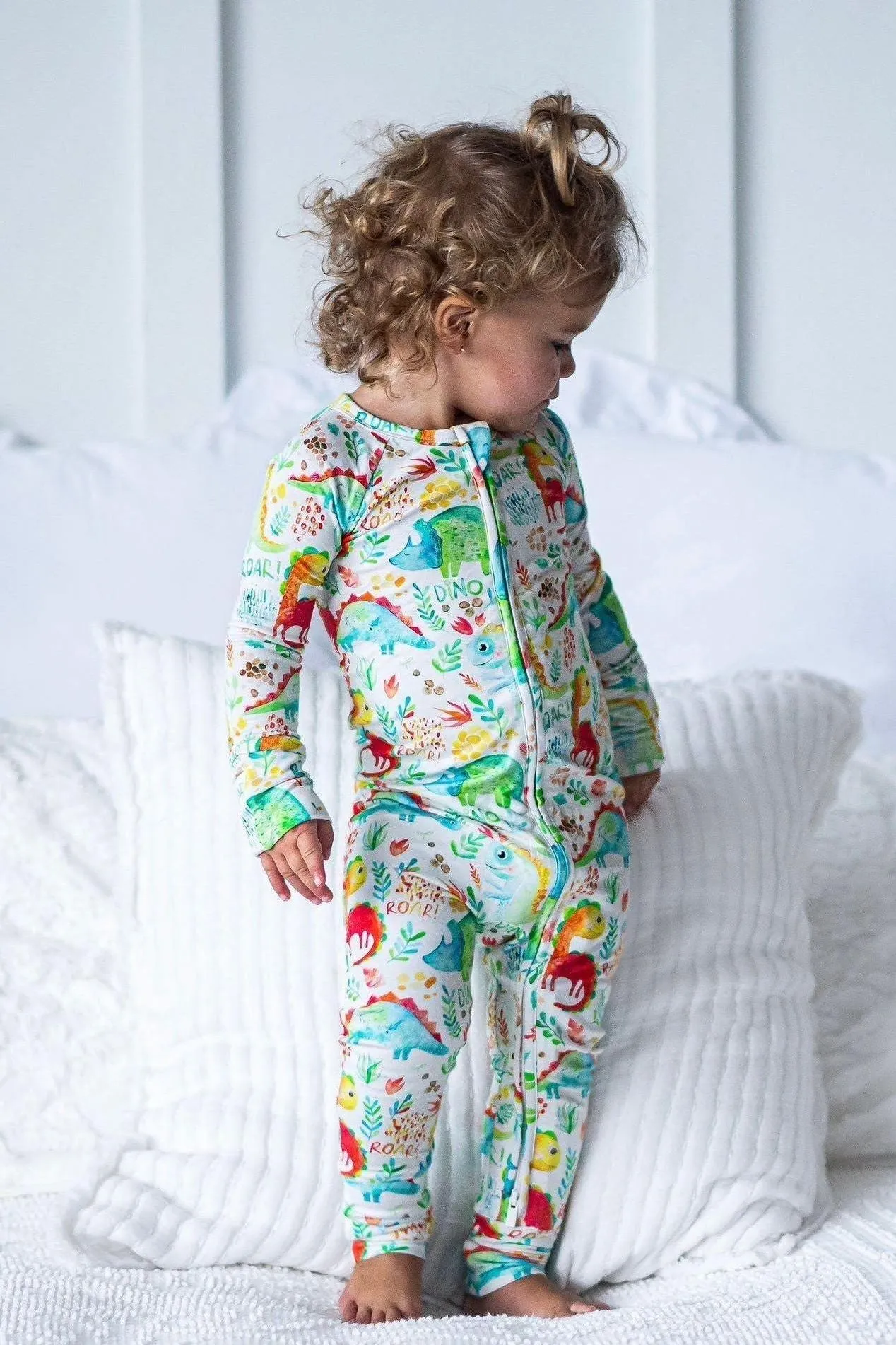 Dinosaur One-Piece Bamboo Zip Up Baby Pajamas