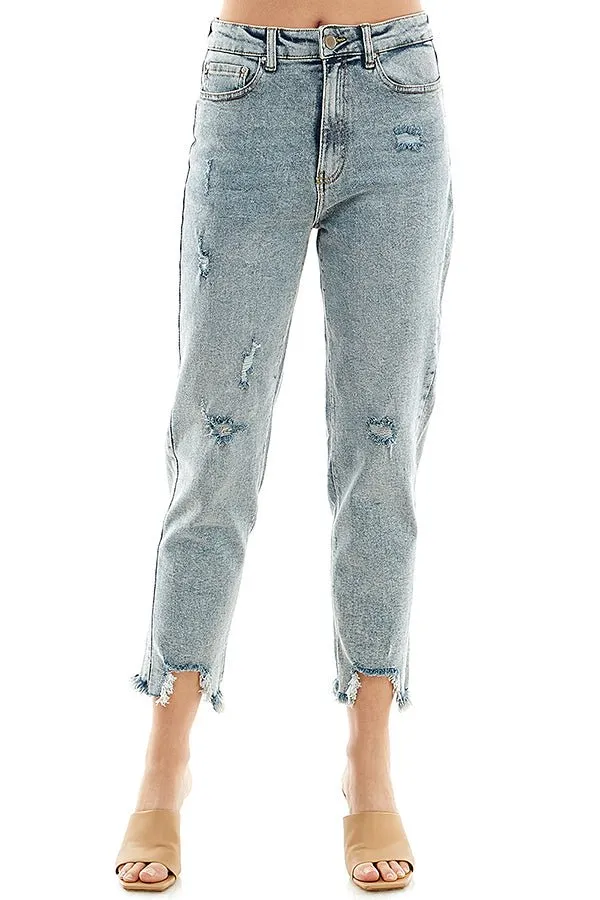 DISTRESSED DETAILED STRAIGHT LEG JEANS