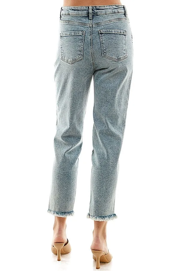 DISTRESSED DETAILED STRAIGHT LEG JEANS