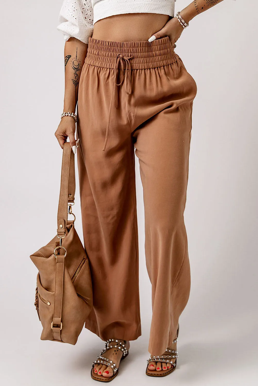 Draw string casual wide leg pants, boho pants