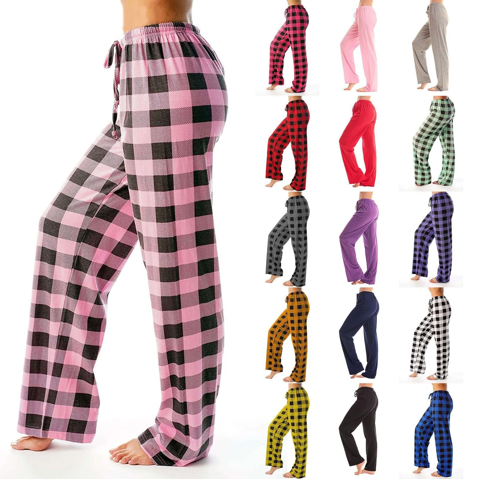 Drawstring Plaid Print Lounge Pants