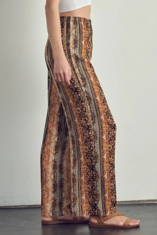 Elastic waisted palazzo pants in ethnic print