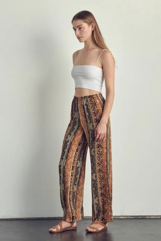 Elastic waisted palazzo pants in ethnic print