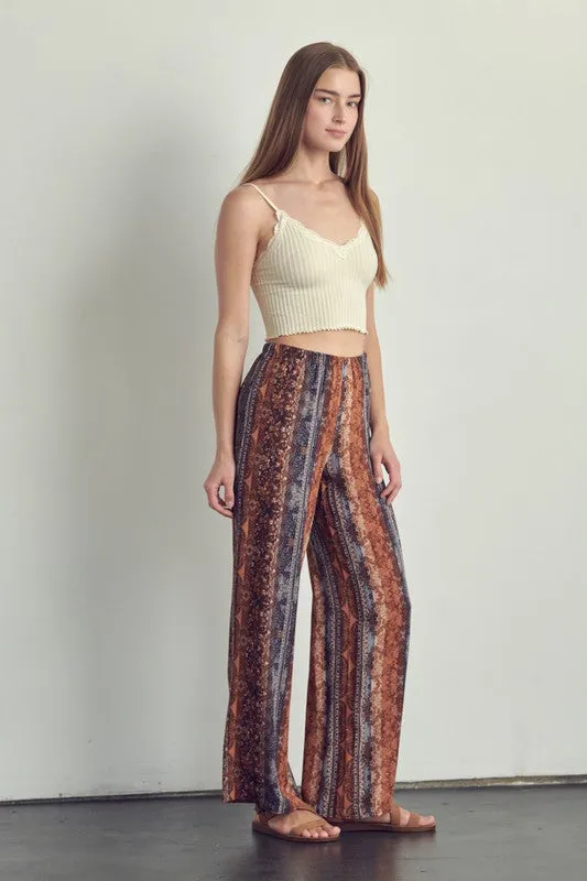 Elastic waisted palazzo pants in ethnic print