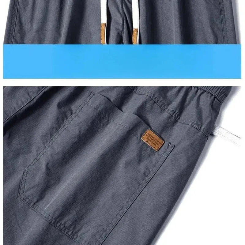 Elite Mens Clothing Elastic Solid Color High Waisted Pockets Trousers Casual  Style