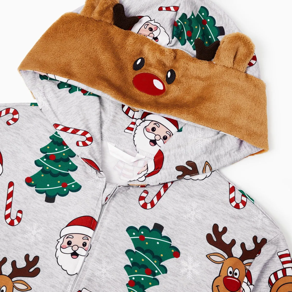 Family Matching Christmas Onesie Pajama Santa Christmas Tree Rudolph Hooded Sleepwear