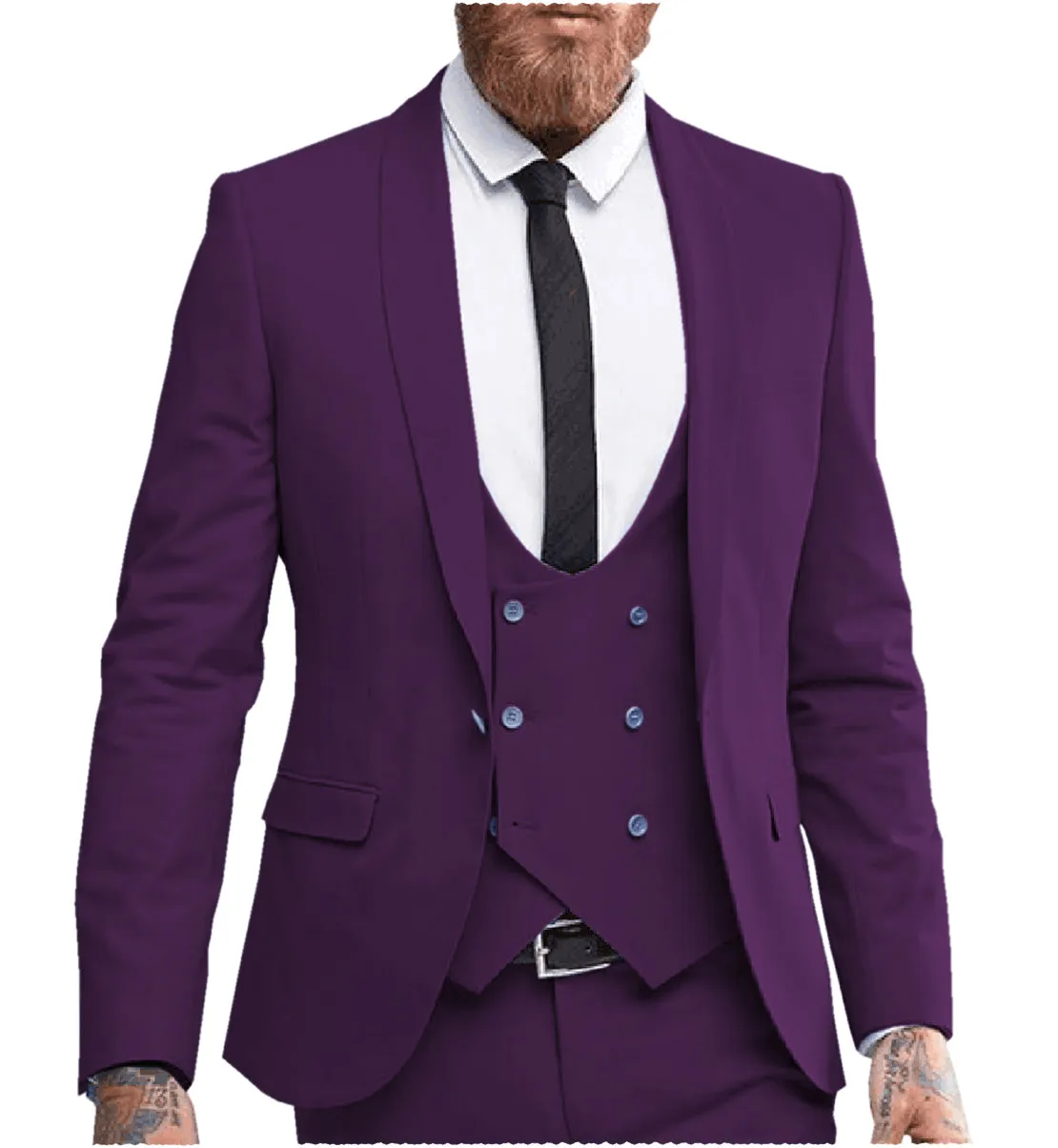 Fashion 3 Pieces Mens Suit Shawl Lapel Tuxedos For Wedding (Blazer vest Pants)