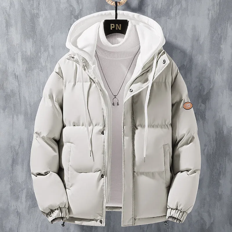 Fashion Hooded Jacket Men Winter Windproof Thickened  Coat Solid Leisure Sports Cotton Jacket