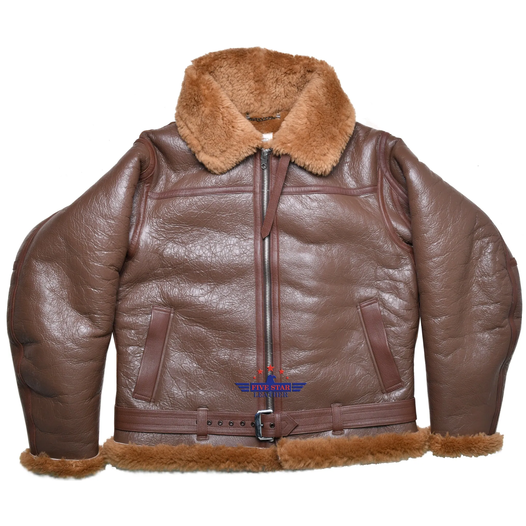 FiveStar Leather Repro R.A.F Bomber Sheepskin Flight Jacket With Side Entry Russet Reinforcements