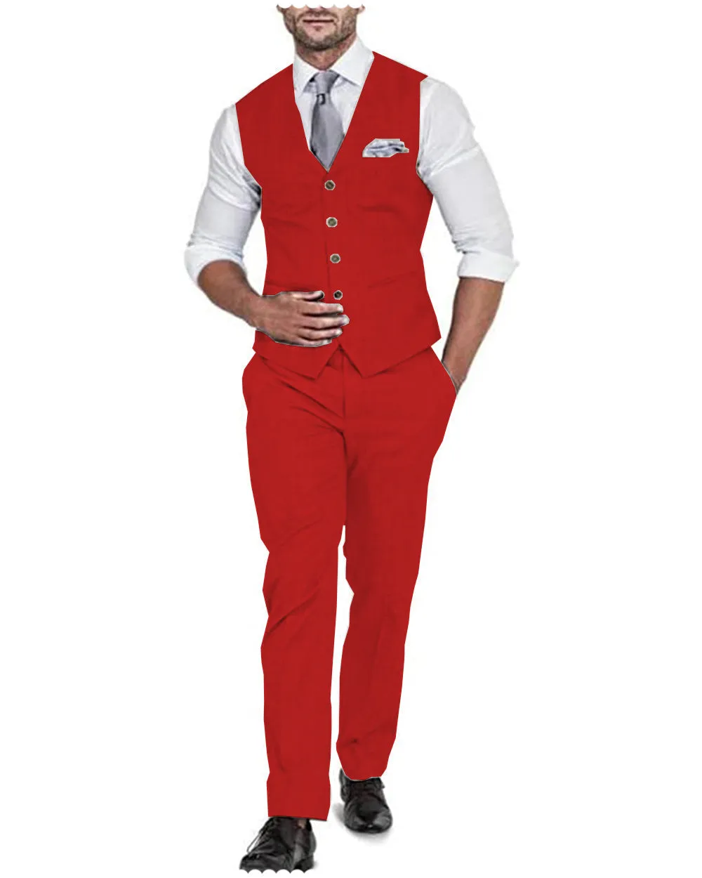 Formal 2 Pieces Mens Suit Flat Linen V Neck For Wedding (Vest   Pants)