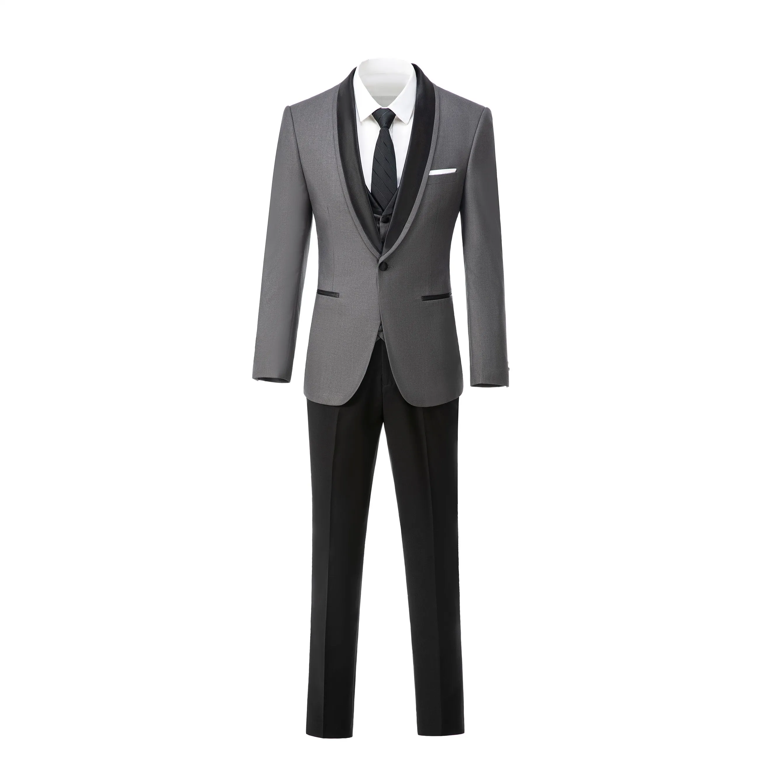 Formal 3 Pieces Mens Suit Flat Shawl Lapel Tuxedos (Blazer vest Pants)