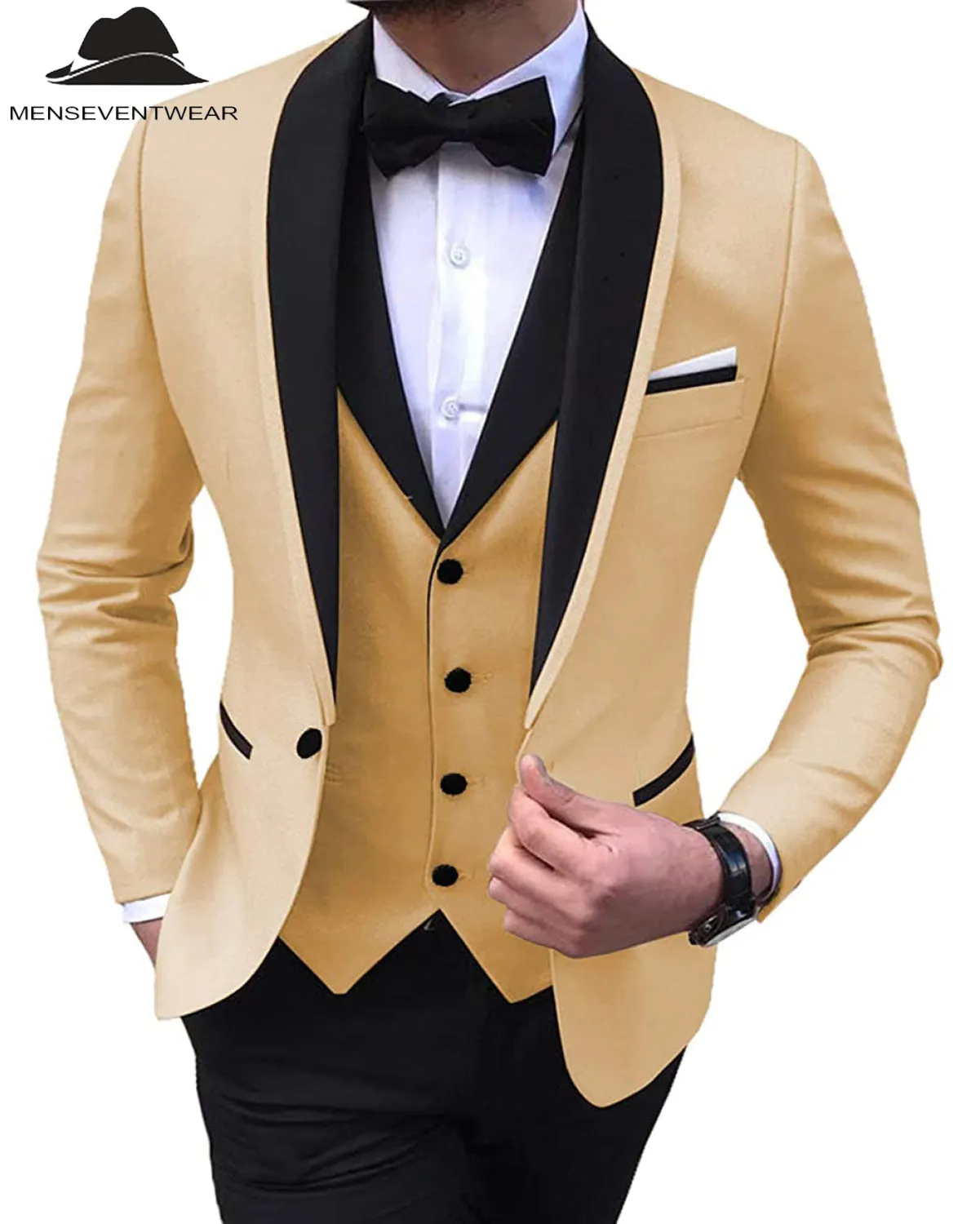 Formal 3 Pieces Mens Suit Flat Shawl Lapel Tuxedos (Blazer vest Pants)