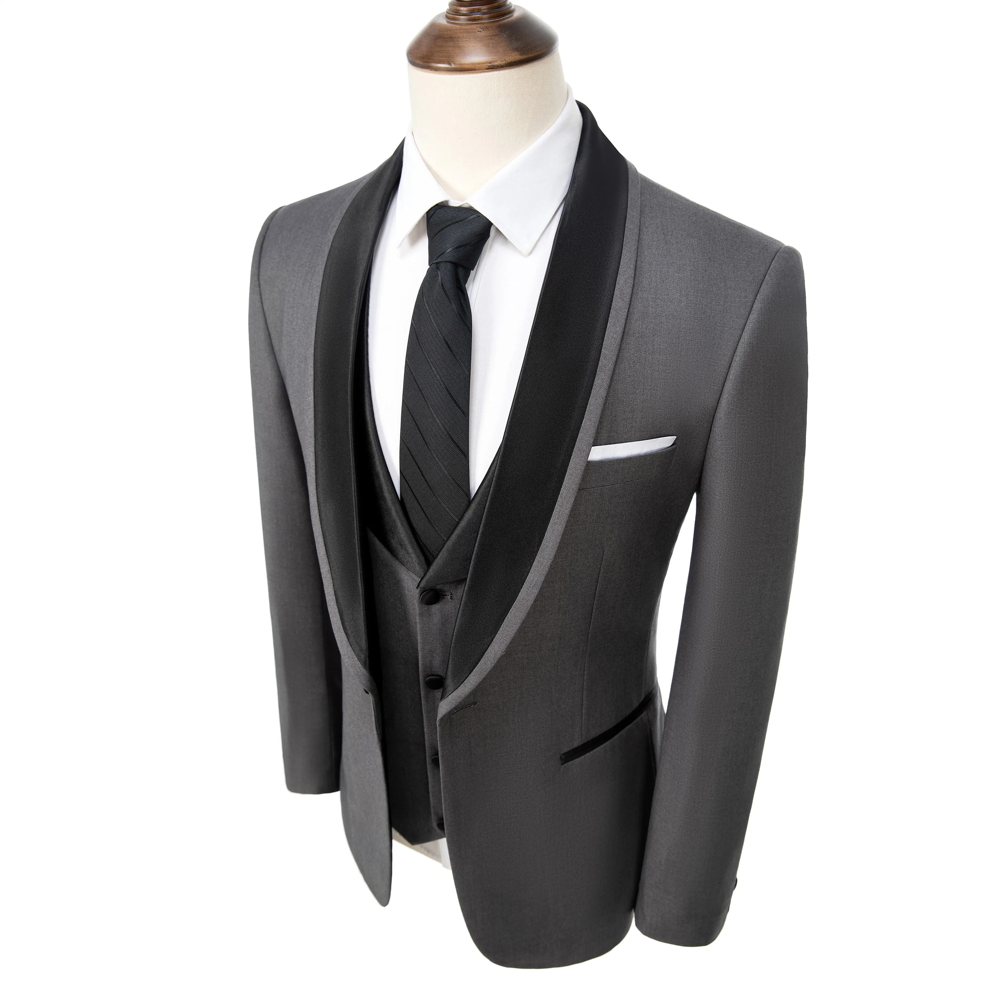 Formal 3 Pieces Mens Suit Flat Shawl Lapel Tuxedos (Blazer vest Pants)