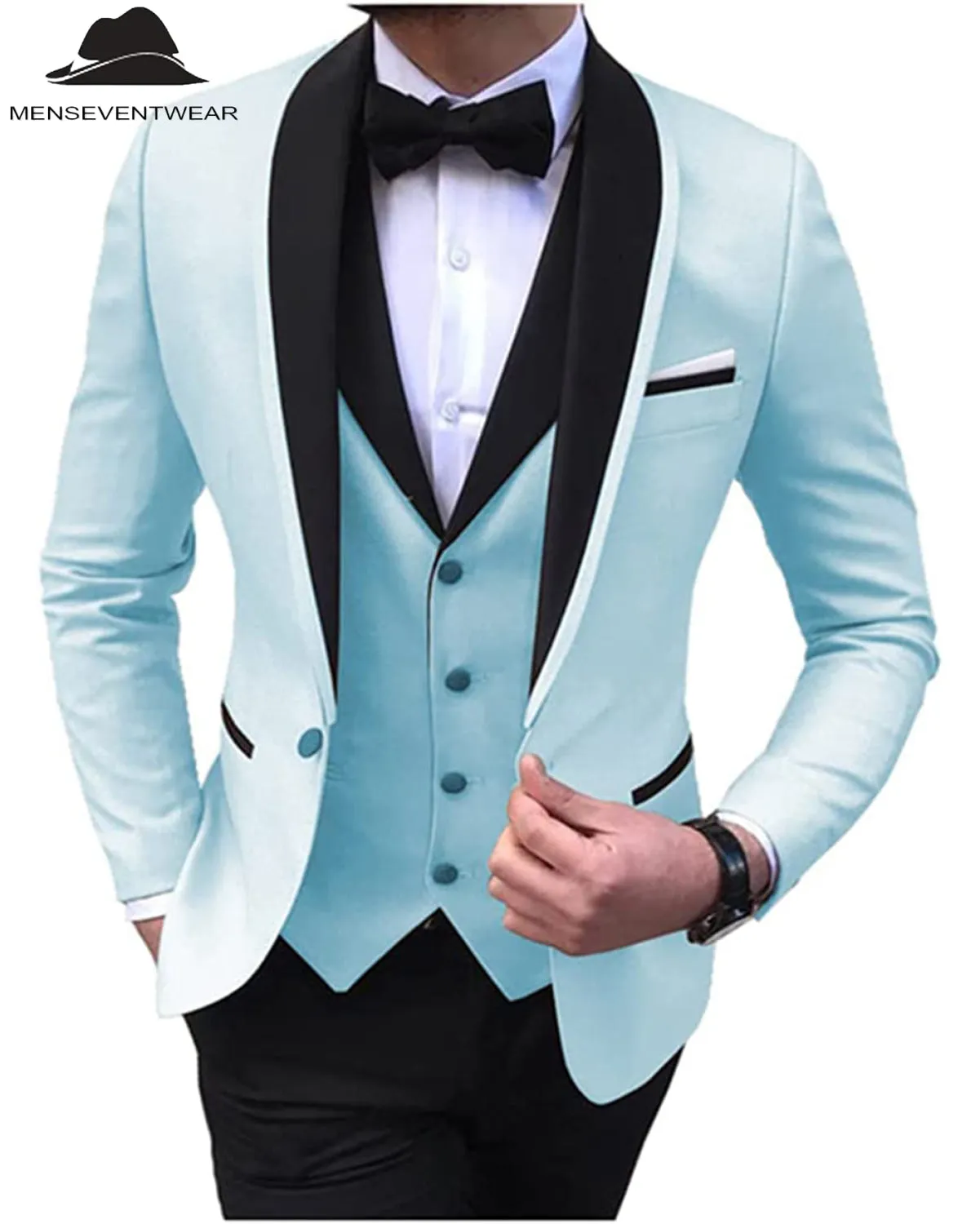 Formal 3 Pieces Mens Suit Flat Shawl Lapel Tuxedos (Blazer vest Pants)