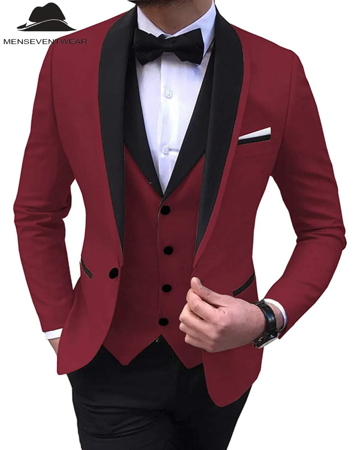 Formal 3 Pieces Mens Suit Flat Shawl Lapel Tuxedos (Blazer vest Pants)