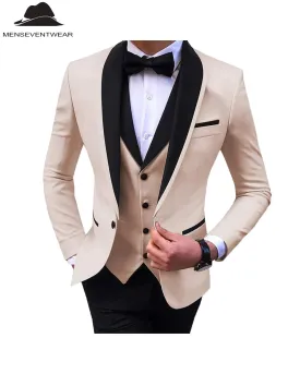 Formal 3 Pieces Mens Suit Flat Shawl Lapel Tuxedos (Blazer vest Pants)