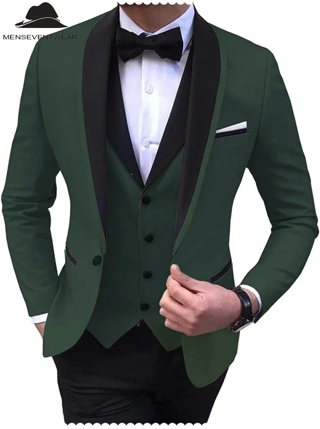 Formal 3 Pieces Mens Suit Flat Shawl Lapel Tuxedos (Blazer vest Pants)