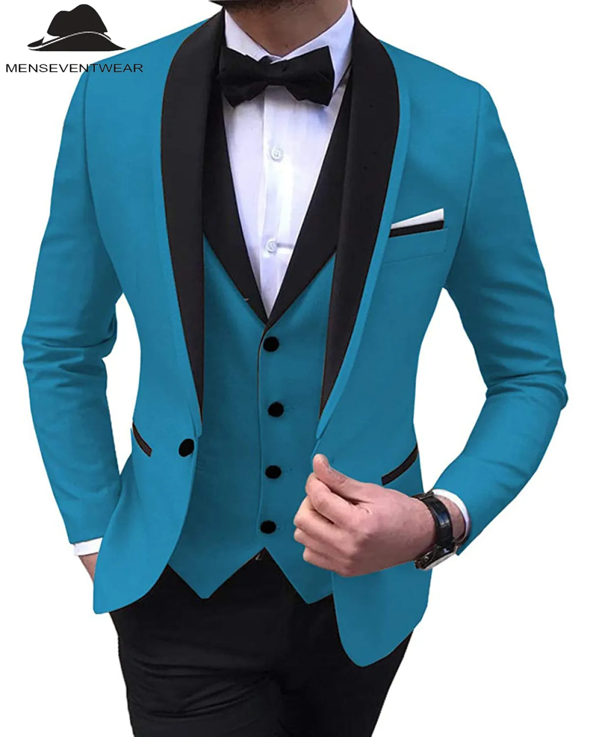 Formal 3 Pieces Mens Suit Flat Shawl Lapel Tuxedos (Blazer vest Pants)