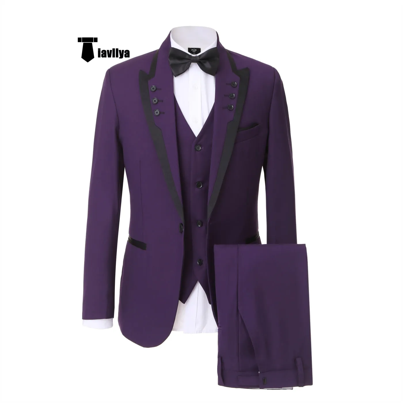 Formal 3 Pieces Mens Suit Flat Shawl Lapel Tuxedos For Wedding (Blazer Vest Pants）