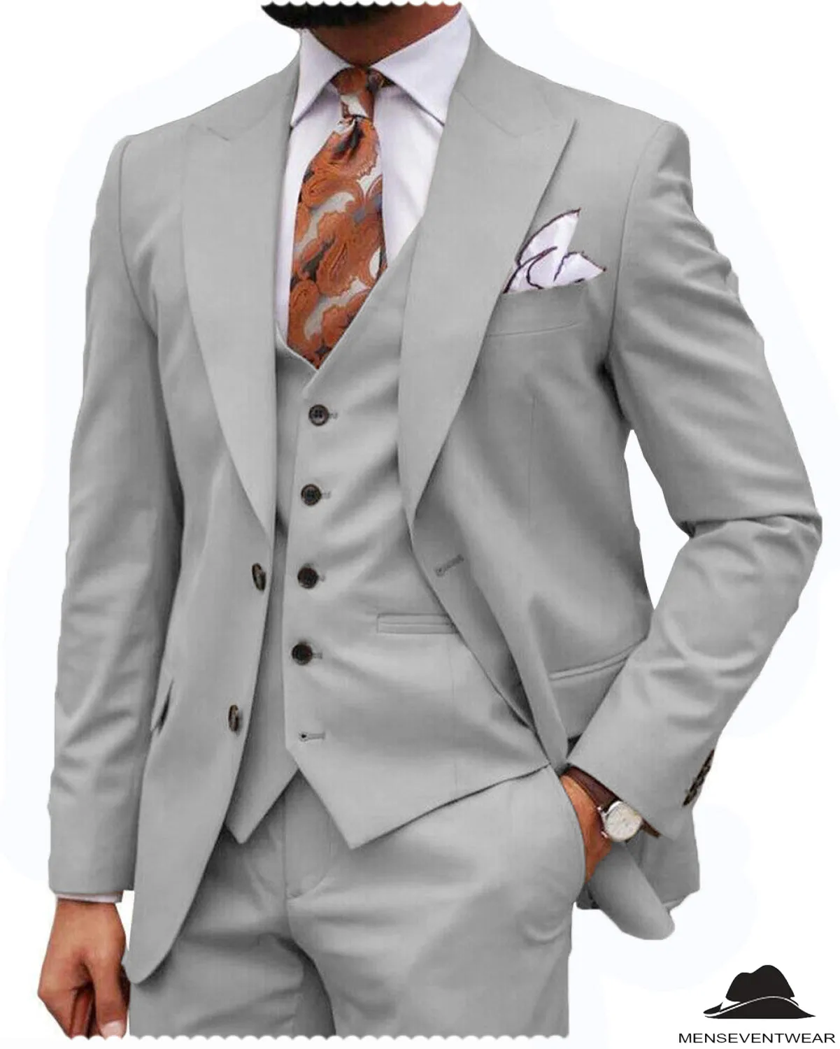 Formal Men's 3-Piece Regular Fit Peak Lapel Flat Men's Wedding Suit (Blazer   Vest   Pants)