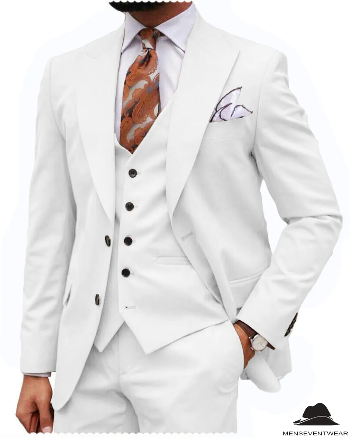 Formal Men's 3-Piece Regular Fit Peak Lapel Flat Men's Wedding Suit (Blazer   Vest   Pants)