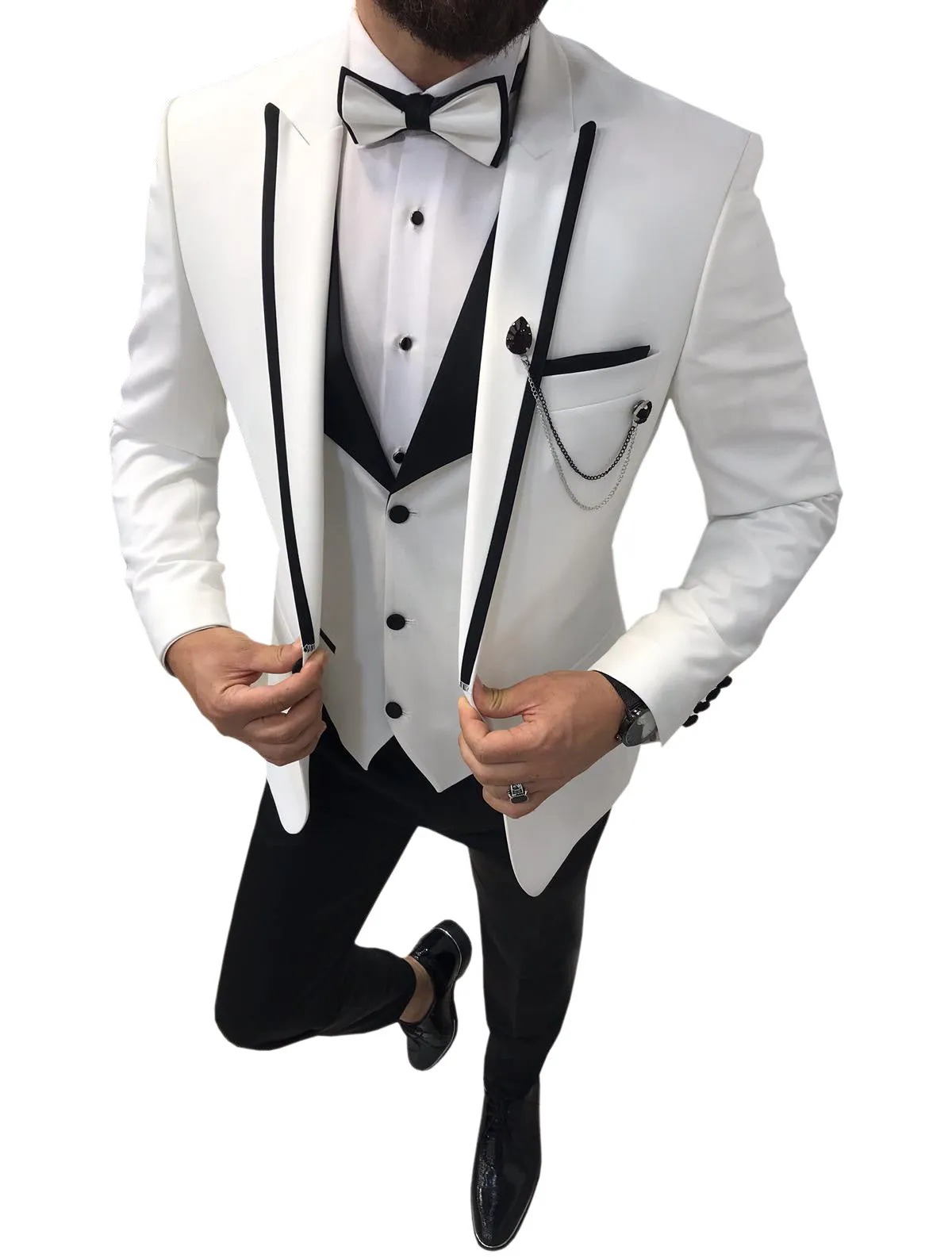 Formal Men's 3 Pieces Mens Suit Peak Lapel Tuxedos For Wedding (Blazer vest Pants)