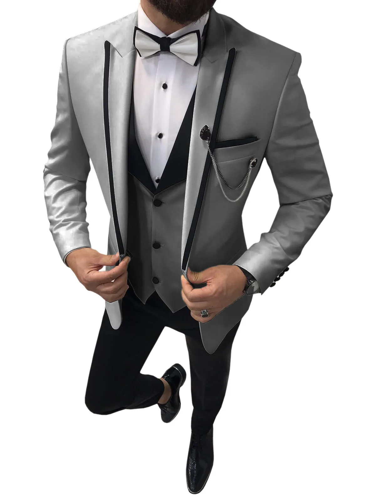 Formal Men's 3 Pieces Mens Suit Peak Lapel Tuxedos For Wedding (Blazer vest Pants)