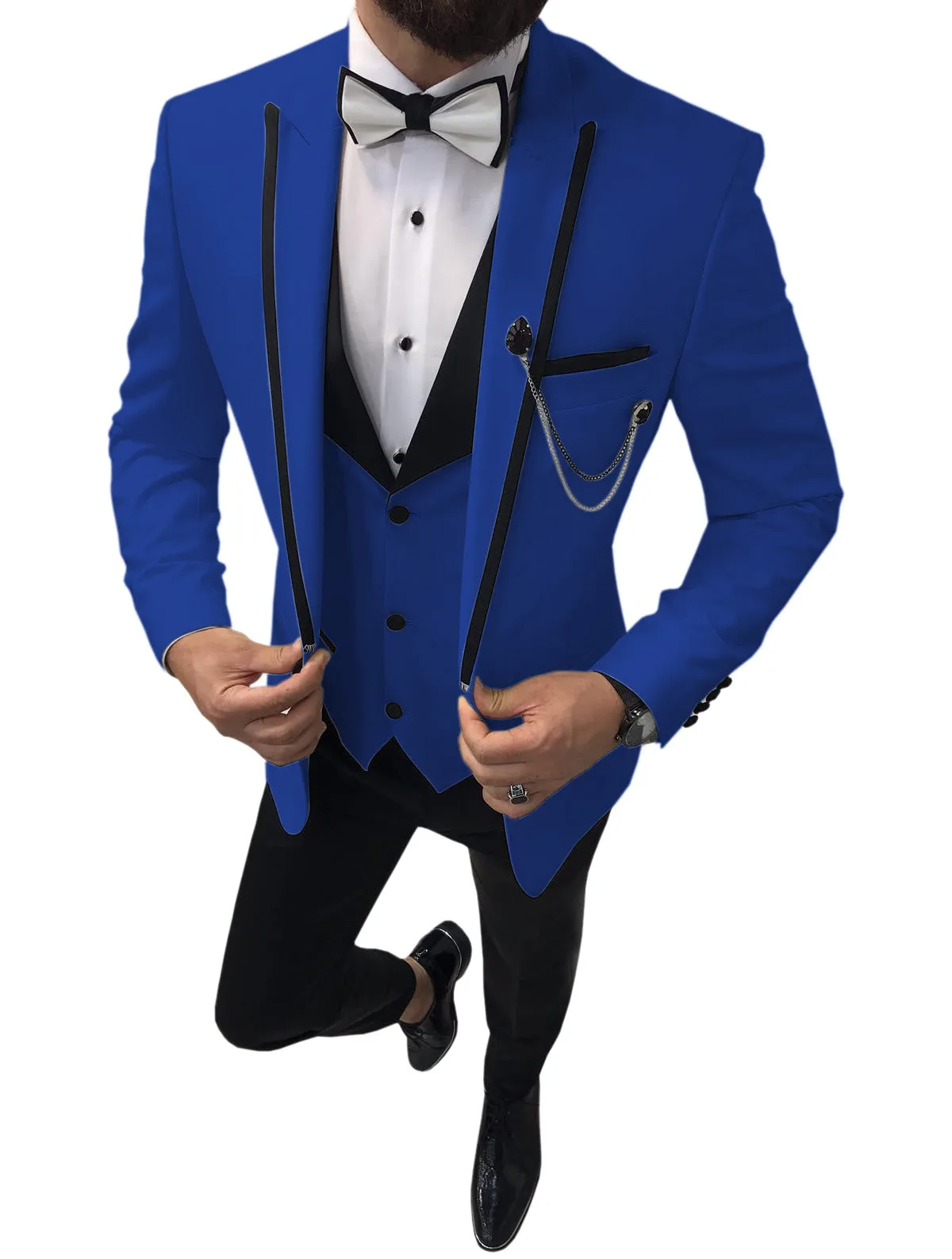 Formal Men's 3 Pieces Mens Suit Peak Lapel Tuxedos For Wedding (Blazer vest Pants)