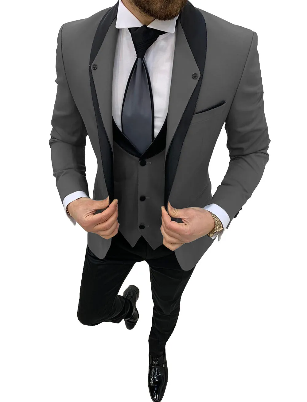 Formal Men's 3 Pieces Mens Suit Shawl Lapel Tuxedos For Wedding (Blazer vest Pants)