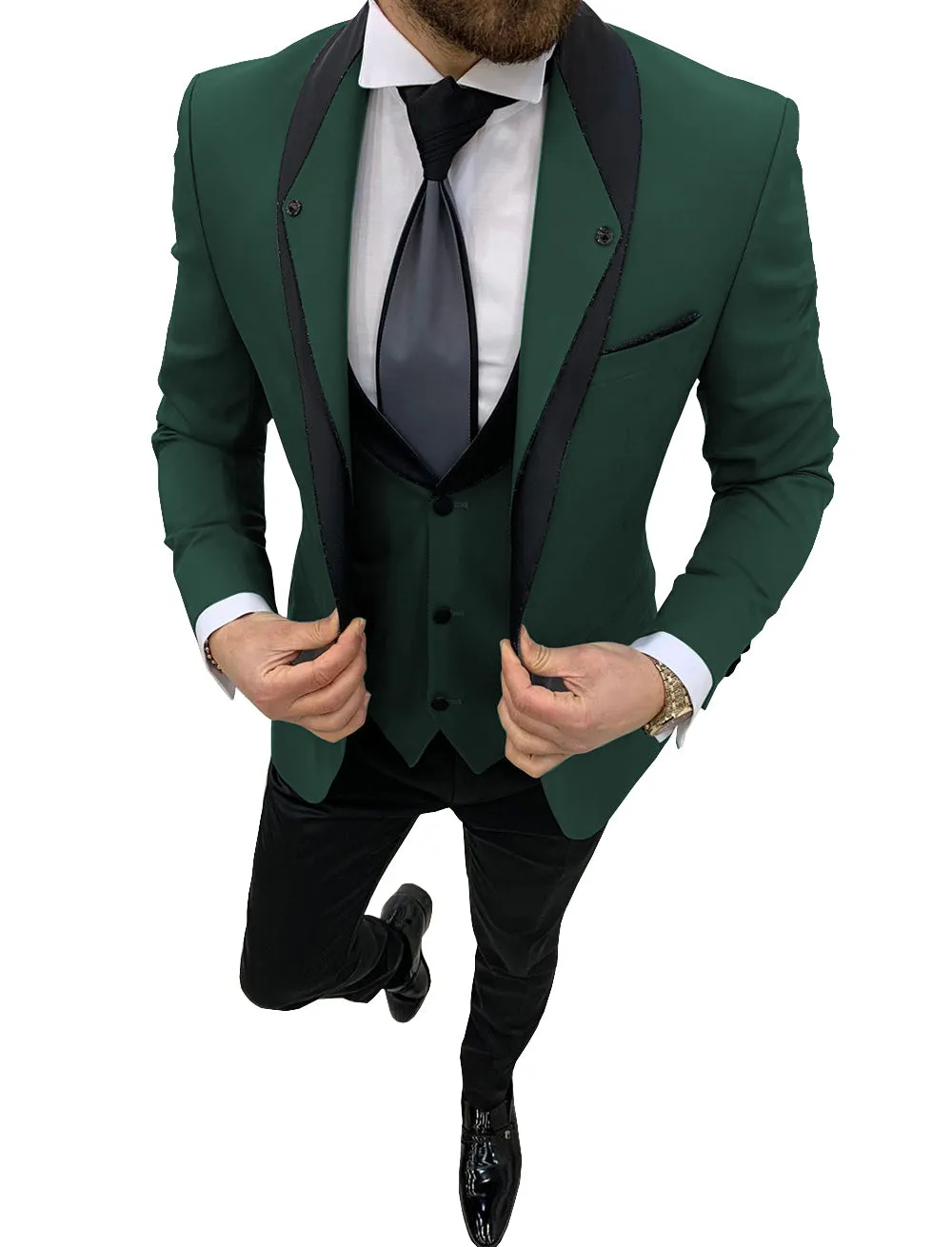 Formal Men's 3 Pieces Mens Suit Shawl Lapel Tuxedos For Wedding (Blazer vest Pants)