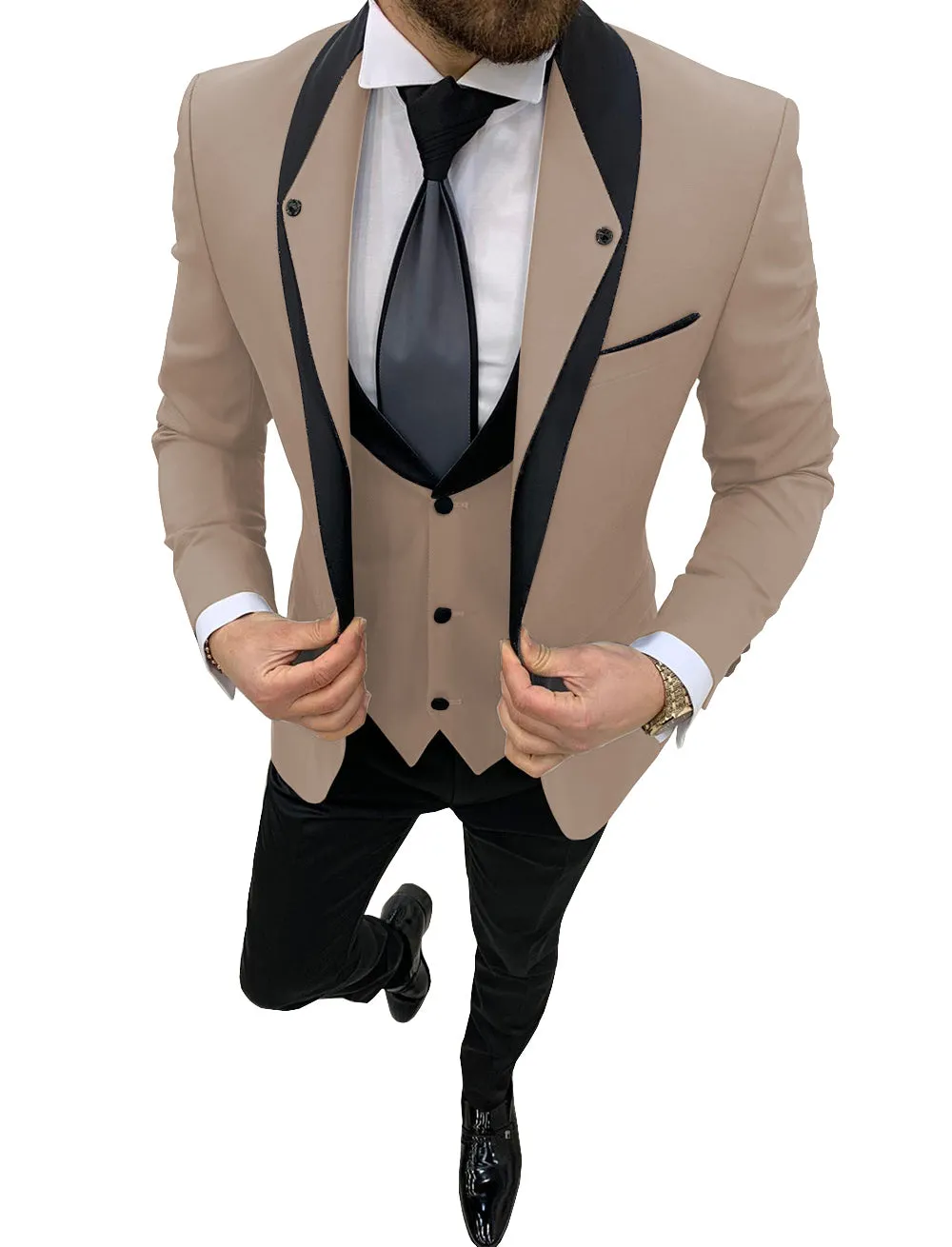 Formal Men's 3 Pieces Mens Suit Shawl Lapel Tuxedos For Wedding (Blazer vest Pants)