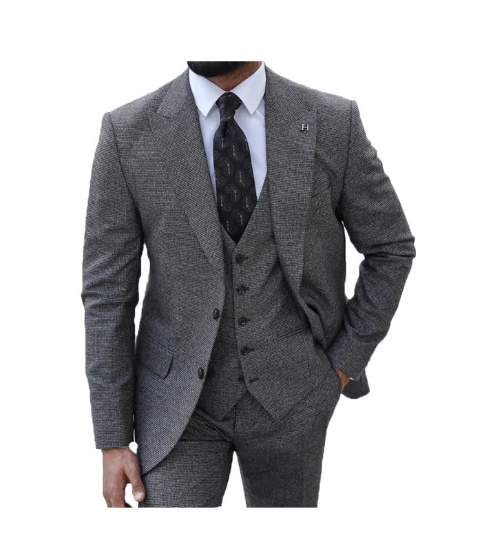 Formal Men's Business 3 Pieces Solid Peak Lapel Mens Suit (Blazer vest Pants)