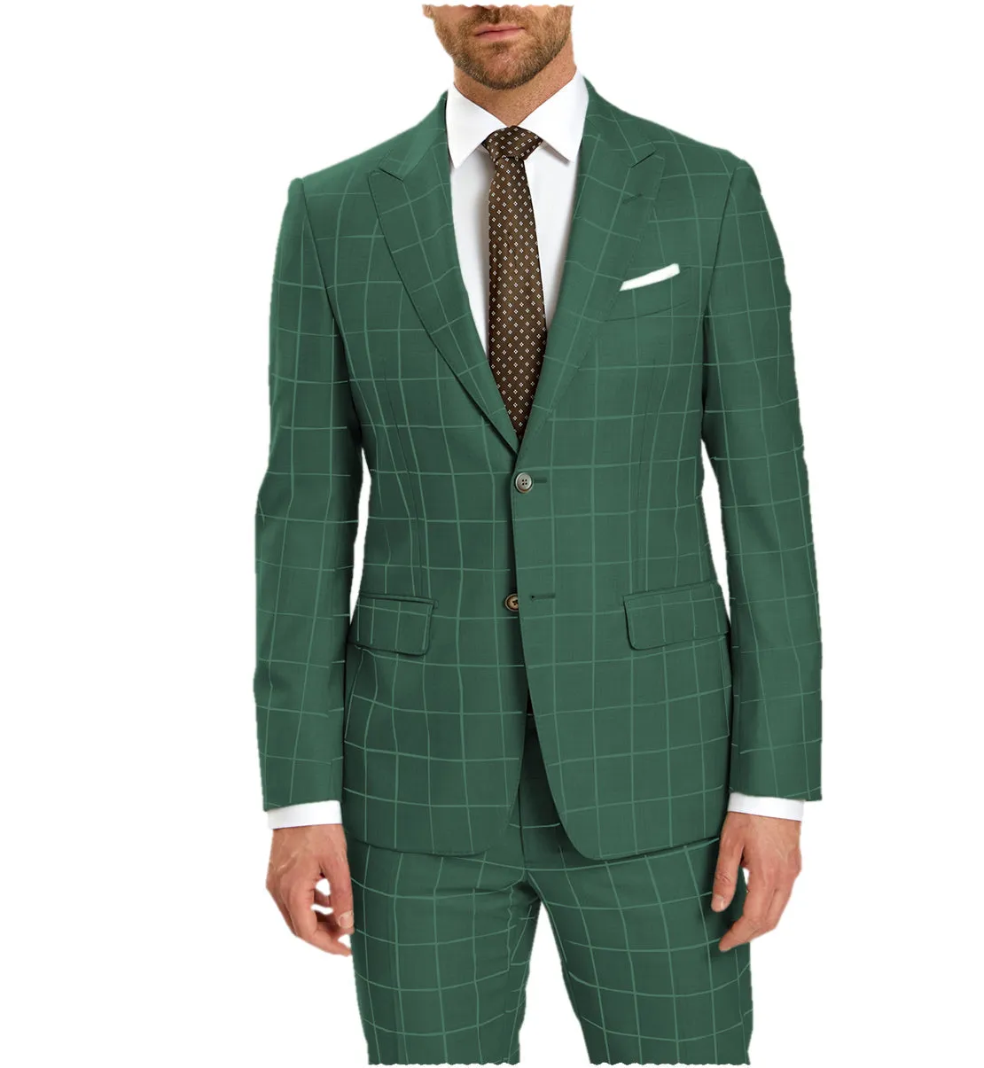 Formal Mens Suit 2 Pieces Plaid Peak Lapel Tuxedos (Blazer Pants)