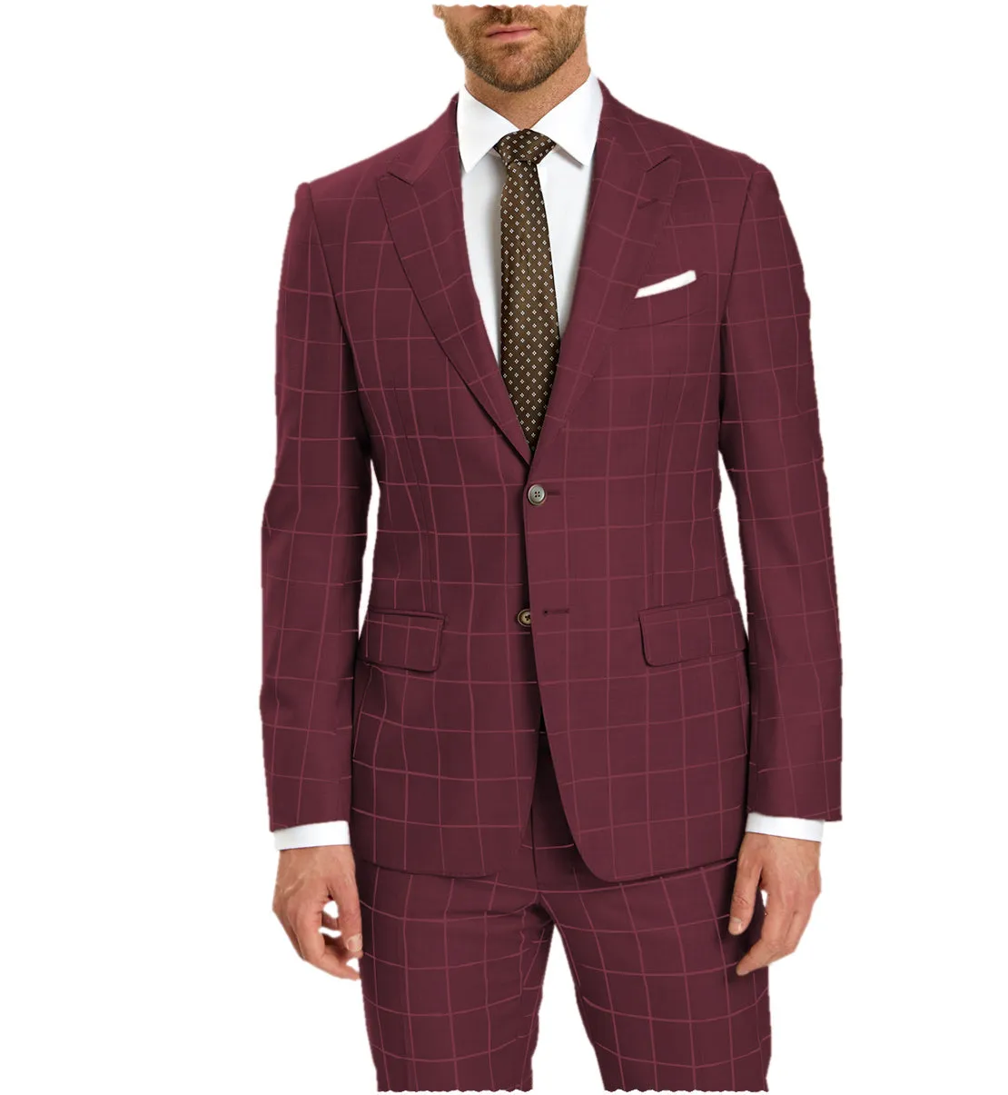 Formal Mens Suit 2 Pieces Plaid Peak Lapel Tuxedos (Blazer Pants)