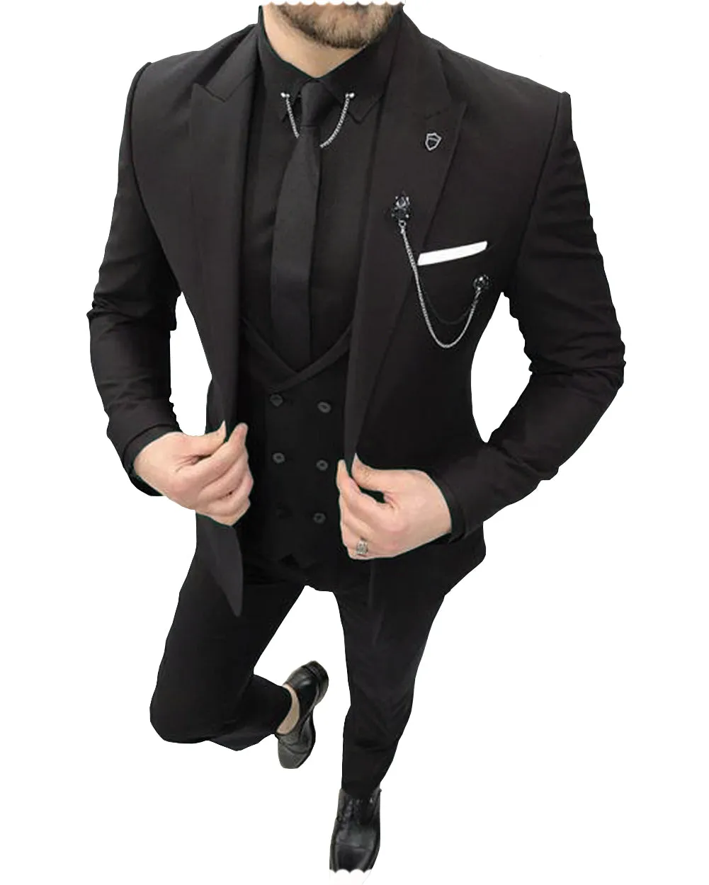 Formal Mens Suit 3 Pieces Peak Lapel Blazer For Wedding (Blazer vest Pants)