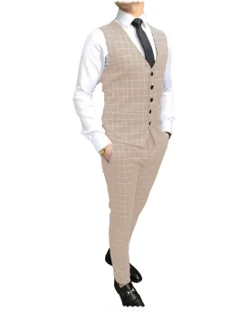 Formal Mens Suit Notch Lapel Blazer Plaid 2 Pieces (Vest Pants)