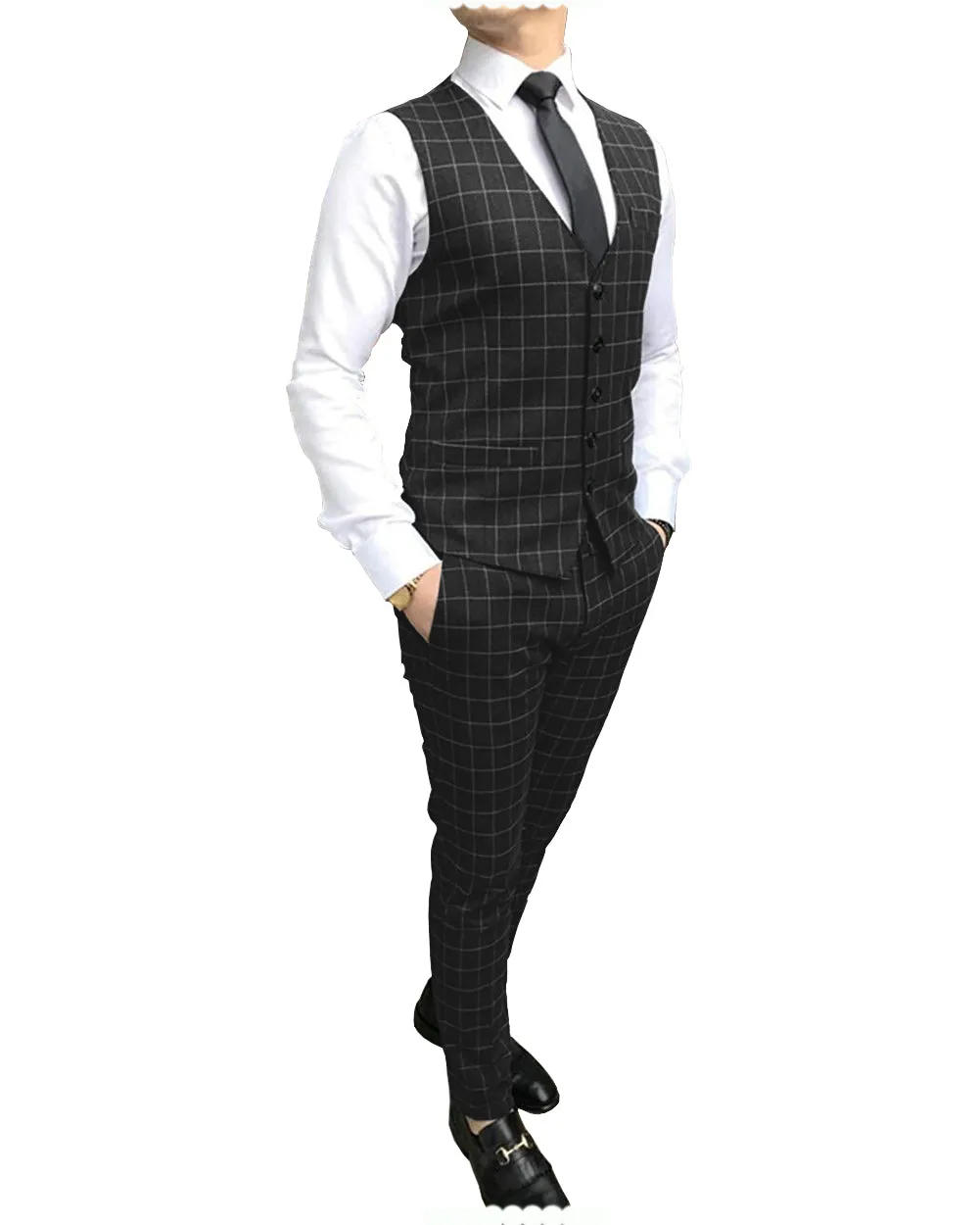 Formal Mens Suit Notch Lapel Blazer Plaid 2 Pieces (Vest Pants)